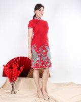 Jardin Peacock Batik Cheongsam Dress - Red