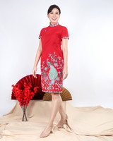 Jardin Peacock Batik Cheongsam Dress - Red