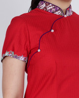 Jardin Peacock Batik Cheongsam Dress - Red