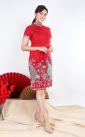 Jardin Peacock Batik Cheongsam Dress - Red