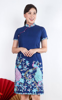 Jardin Peacock Batik Cheongsam Dress - Navy