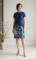 Jardin Peacock Batik Cheongsam Dress - Navy
