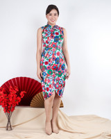 Abundance Printed Tulip Cheongsam - White/Multi