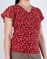 Mirage Flutter Sleeves Chiffon Top - Red