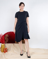 Lauren Ruffled Overlap Midi Dress - Midnight Blue