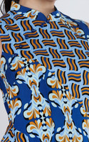 Yue Geometric Print Cheongsam - Blue