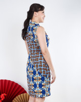 Yue Geometric Print Cheongsam - Blue