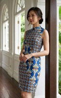 Yue Geometric Print Cheongsam - Blue