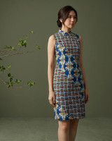 Yue Geometric Print Cheongsam - Blue