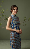 Yue Geometric Print Cheongsam - Blue