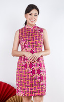 Yue Geometric Print Cheongsam - Magenta