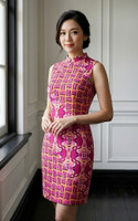 Yue Geometric Print Cheongsam - Magenta