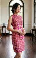 Yue Geometric Print Cheongsam - Magenta