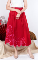 Azure Embroidered Floral Skirt - Red