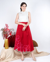 Azure Embroidered Floral Skirt - Red