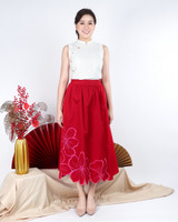 Azure Embroidered Floral Skirt - Red