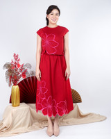 Azure Embroidered Floral Skirt - Red