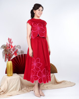 Azure Embroidered Floral Skirt - Red