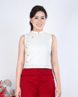 Ethel Printed Buttons Cheongsam Top - White