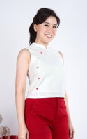 Ethel Printed Buttons Cheongsam Top - White