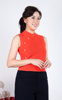 Ethel Printed Buttons Cheongsam Top - Vermillion