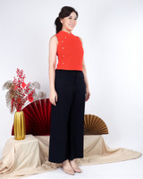 Ethel Printed Buttons Cheongsam Top - Vermillion