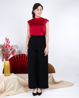 Reverie Satin Cheongsam Top - Burgundy