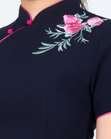Lush Embroidered Cheongsam Top - Navy