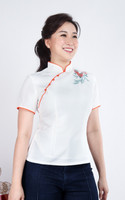 Lush Embroidered Cheongsam Top - White