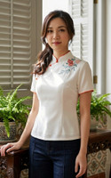Lush Embroidered Cheongsam Top - White