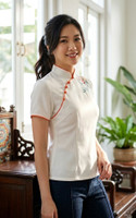 Lush Embroidered Cheongsam Top - White