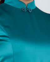 Athena Satin Pleated Cheongsam Dress - Teal