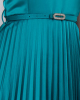 Athena Satin Pleated Cheongsam Dress - Teal