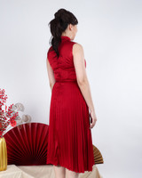 Athena Satin Pleated Cheongsam Dress - Burgundy