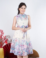 Akemi Embroidered Cheongsam Dress - Cream/Multi