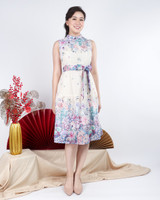 Akemi Embroidered Cheongsam Dress - Cream/Multi