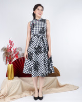 Kasie Checkered Cheongsam Dress - Midnight Blue