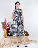 Kasie Checkered Cheongsam Dress - Midnight Blue
