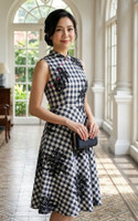Kasie Checkered Cheongsam Dress - Midnight Blue