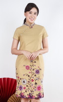 Joyous Batik Bloom Cheongsam - Sand