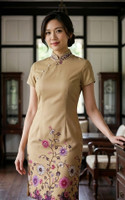 Joyous Batik Bloom Cheongsam - Sand