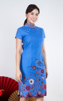 Joyous Batik Bloom Cheongsam - Cobalt