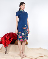 Joyous Batik Bloom Cheongsam - Navy