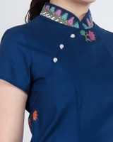 Joyous Batik Bloom Cheongsam - Navy