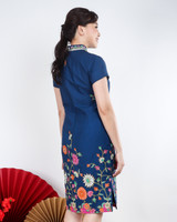 Joyous Batik Bloom Cheongsam - Navy