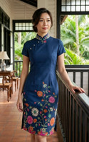 Joyous Batik Bloom Cheongsam - Navy