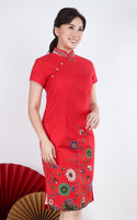 Joyous Batik Bloom Cheongsam - Red