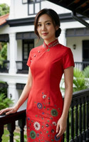 Joyous Batik Bloom Cheongsam - Red