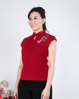 Meadow Cap Sleeve Cheongsam Top - Red