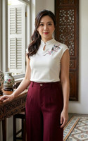 Meadow Cap Sleeve Cheongsam Top - White